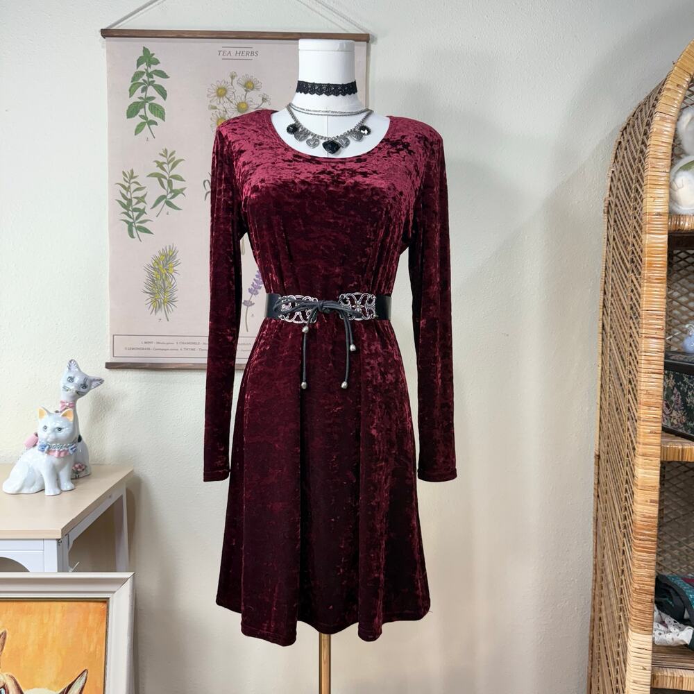 Vintage 90s Red Velvet Dress Whimsigoth Witchy Vampire Romantic Goth Grunge S M